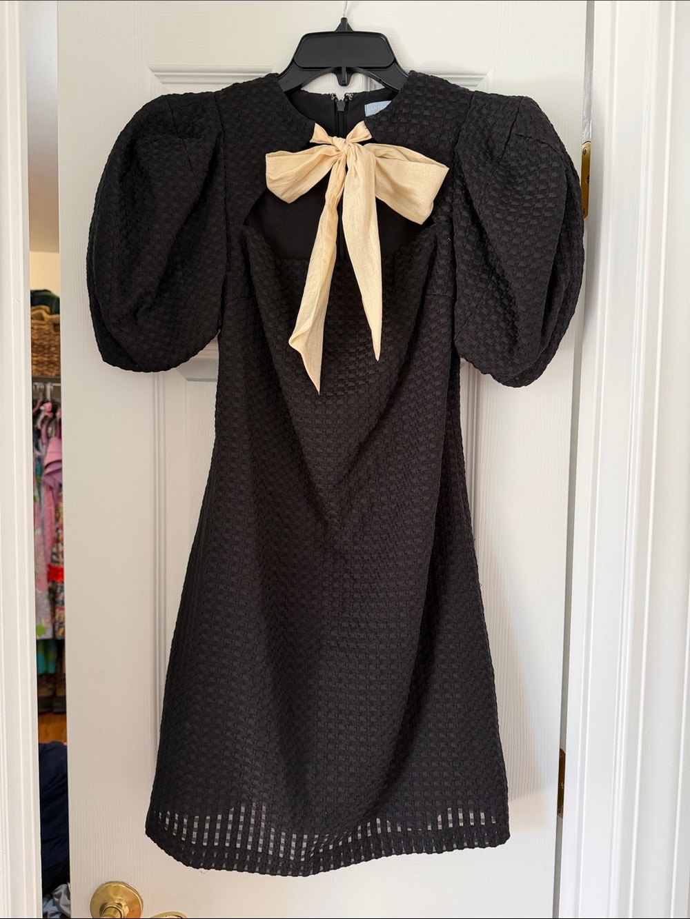 ANTONIO MELANI Black Mini Dress with Cream Bow